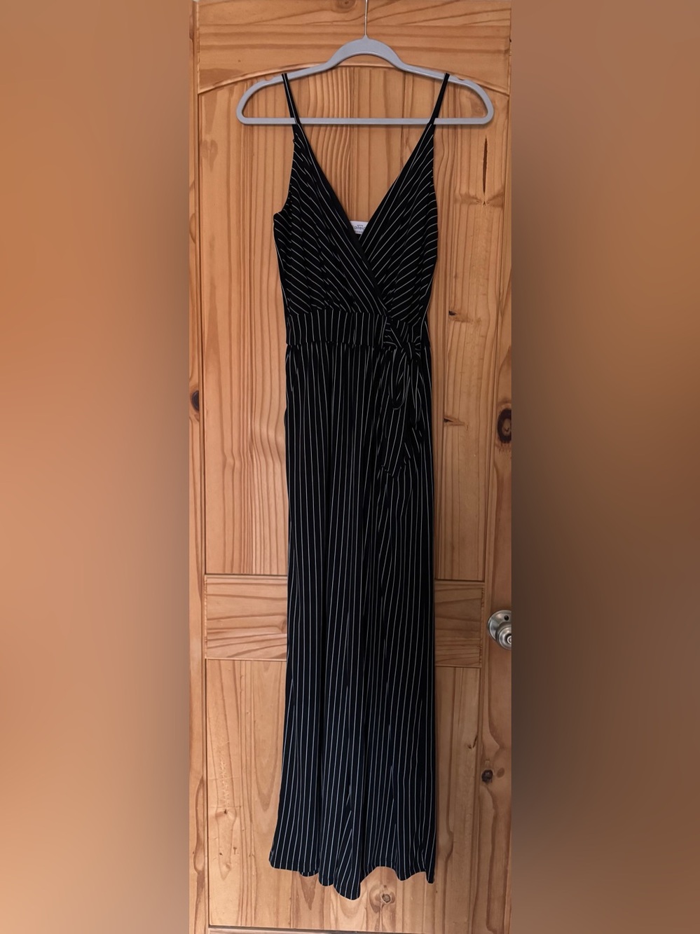 Kaileigh Black and White Pinstripe Wrap Maxi pant suit